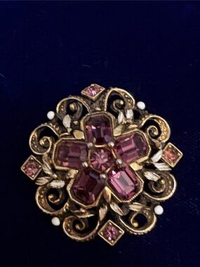 Vintage filigree brooch or pendant with gemstones, marked 1029